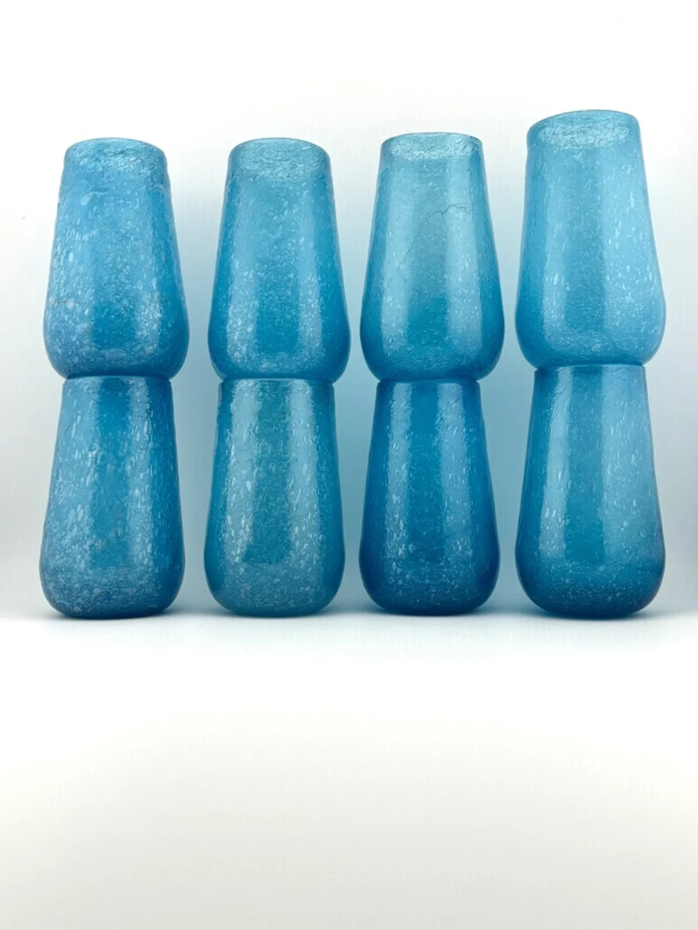 MCM Handblown Crackle Glass Roly Poly Set Of 8 Tumblers/Cocktail Glasses
